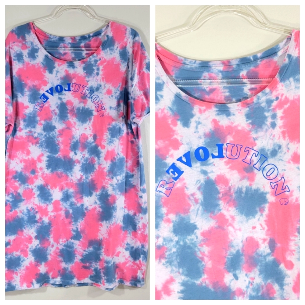 IVORY ELLA "Love" Revolution tie dye short sleeve casual t-shirt dress